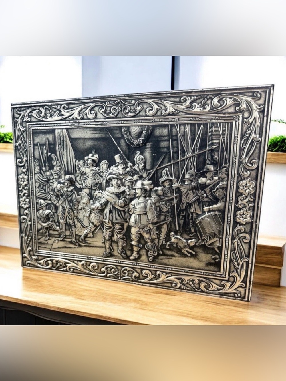 Vintage Victoria Holland Rembrandt Night Watch Embossed Biscuit Tin Box 1950s